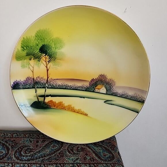 Lot Of 2 Meito China Japan Handpainted Plates Calm Pastoral Scenes Vtg 8in & 6.5 - Picture 2 of 7